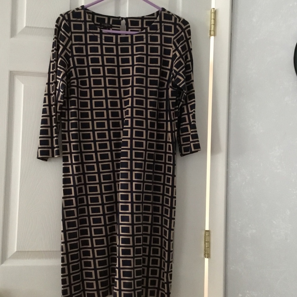 Talbots Black and Cream Checkered Long Sleeve Dress